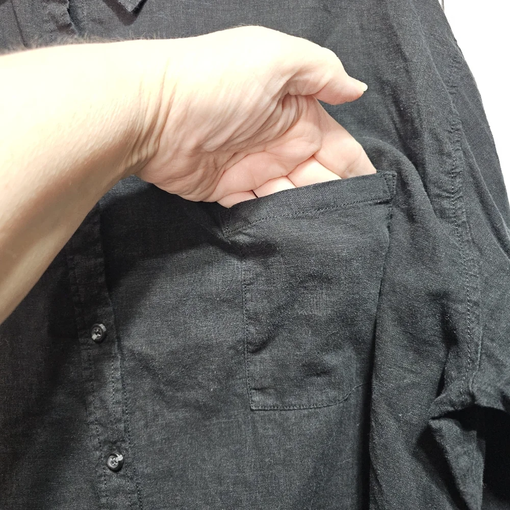 Risen Los Angeles Women's Black Linen Blend Relaxed Fit Button Up Shirt Size M/L - Picture 5 of 14